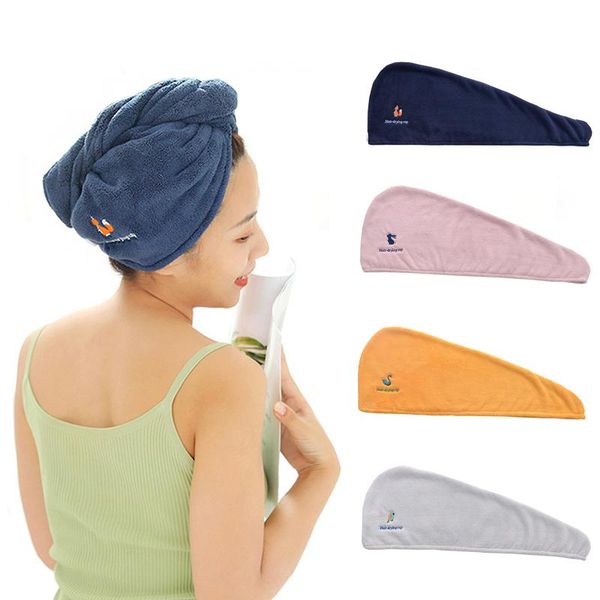 

towels bathroom microfiber solid quickly dry hair hat home textile towel cute cartoon embroidery