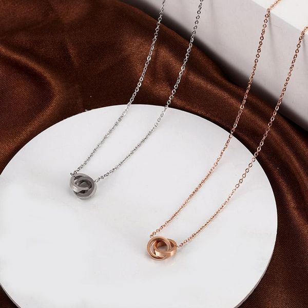 

chains double ring necklace female interlocking light luxury niche design sense pendant for girls 2021 clavicle chain jewelry, Silver