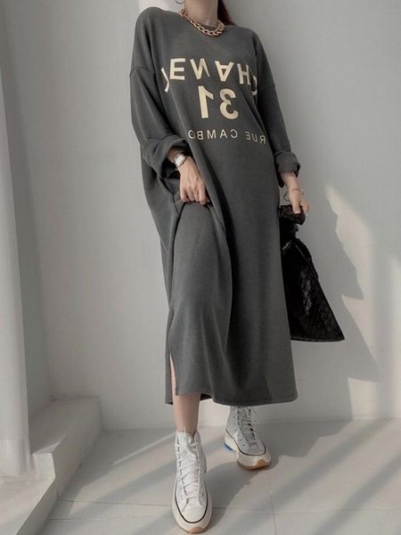 

casual dresses women hoodie letter printed long sweatshirt dress fashion warm full sleeve korean female hollow out vestidos, Black;gray