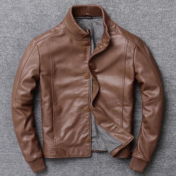 

men's leather & faux tire cowhide head layer lear man favors business casual coat, Black