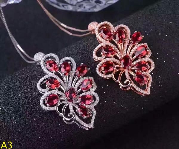 

boutique jewelry,925 pure silver inlaid garnet pendant + necklace jewelry chains