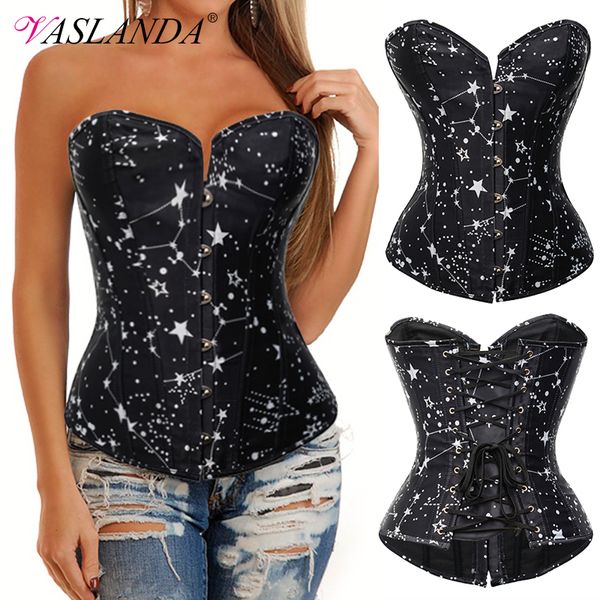 

bustiers & corsets stars printed gothic overbust corset lace up boned waist cincher bustier vintage retro steampunk corselet