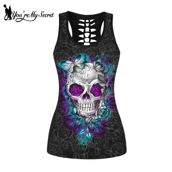 

women's tanks & camis [you're my secret] black gothic streetwear vest for girls skull sleeveless slim large size women tank ho, White