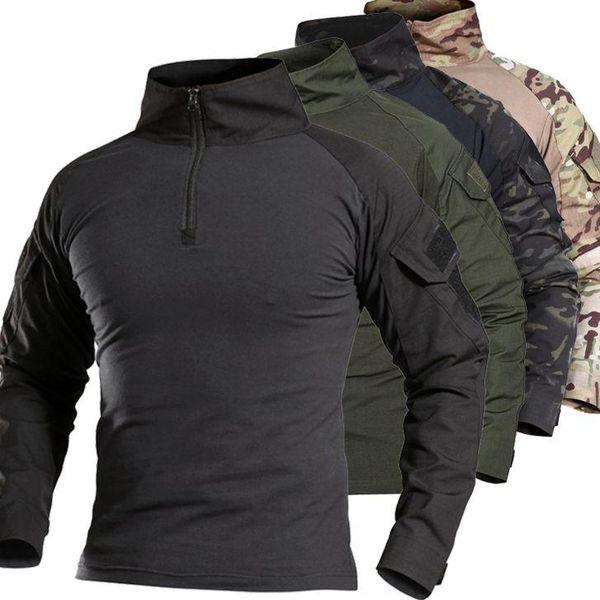 

men's t-shirts spring and autumn outdoor frog suit long sleeve quick drying t-shirt military tactical mountaineering collar, White;black
