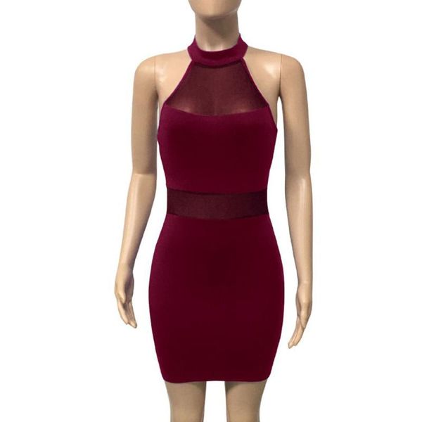 

casual dresses women dress see-through mesh patchwork fashion halter sleeveless club cocktail party business office lady elegant robes, Black;gray