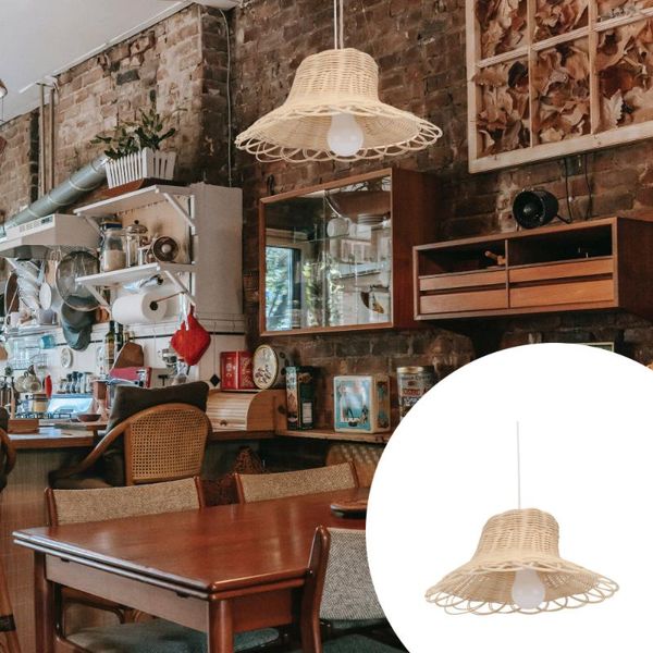 

pendant lamps 1pc rattan lamp cover with light dust-proof screen decor (khaki)