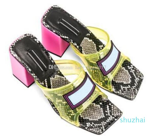 

lady jelly slippers pvc transparent slipper high heel 9cm 12cm sandals slides upper leather contrast color serpentine shoes, Black