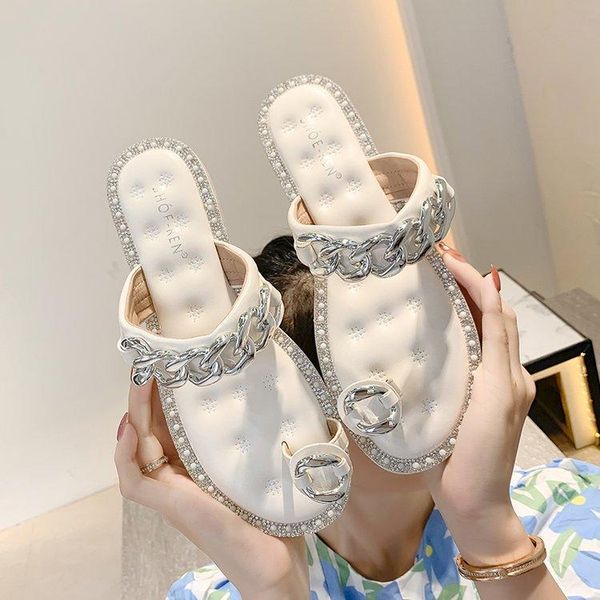 

slippers rubber flip flops flat shoes female casual slides slipers women lady hawaiian luxury summer soft 2021 girl chain pu, Black