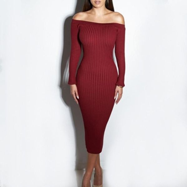 

casual dresses arrival spring autumn european women off shoulder slash neck long sleeve knitted sweater dress sweaters w818, Black;gray