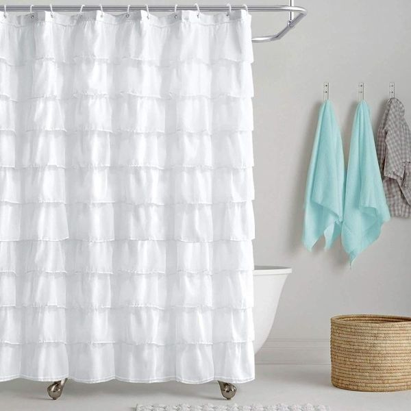 

shower curtains farmhouse ruffle fabric solid white curtain waterproof thick bath for bathroom bathtub with 12 hooks