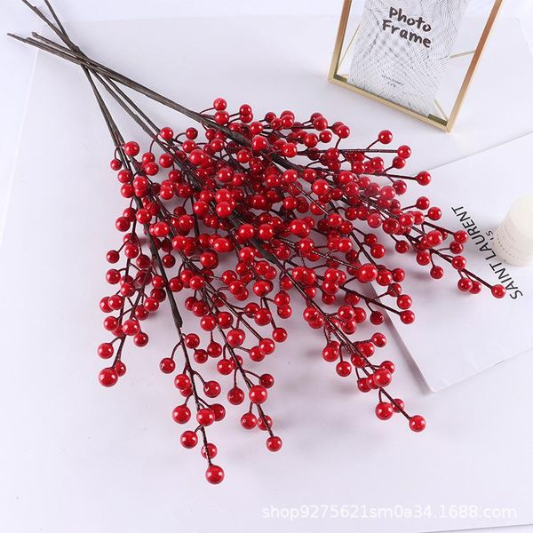 

decorative flowers & wreaths 13.7" christmas red berries artificial berry stems holly flower branch for home wedding party diy tree cra