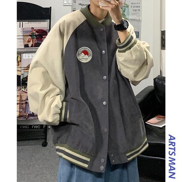 

men's jackets stitching color jacket loose baseball uniform student casual coats spring and autumn mens personality fashion clothing, Black;brown