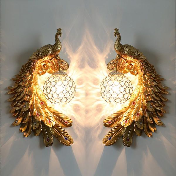 

wall lamps vintage luxury led for mirror lamp peacock crystal lampshade light bedroom bedside kitchen sconce