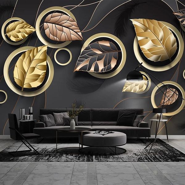 

wallpapers custom mural wallpaper wall painting modern minimalist 3d geometric circles golden leaves luxury living room bedroom decoration