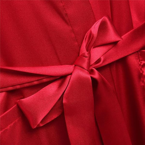 

plus size s xxl rayon women sleepwear longue bathrobe kimono satin long robe lingerie nightgown with belt, Black;red