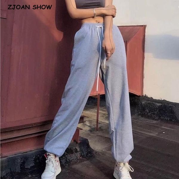 

harajuku drawstring waist wide leg sports pants women elastic cuff casual sport trousers joggers streetwear leisure women's & capris, Black;white