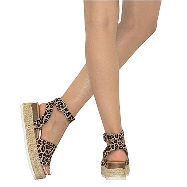 

wedges leopard rome sandals for women high heels summer shoes 2021 flip flop chaussures femme platform, Black