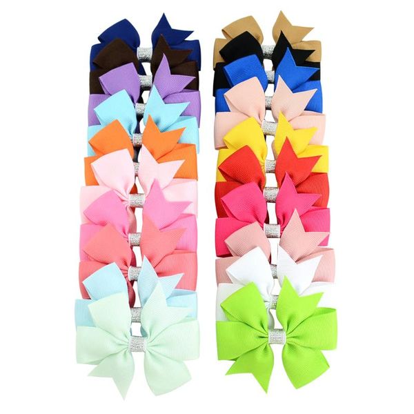 

hair accessories 20pcs/lot kids silver grosgrain ribbon bows hairpins boutique girl shining bling pin wheel clip handmade, Slivery;white