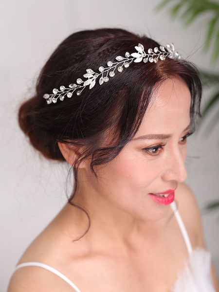 

ceremony hair jewelry minimalist silver leaf headband rhinestones shiny hairstyles jewellery hair accessories for women wedding