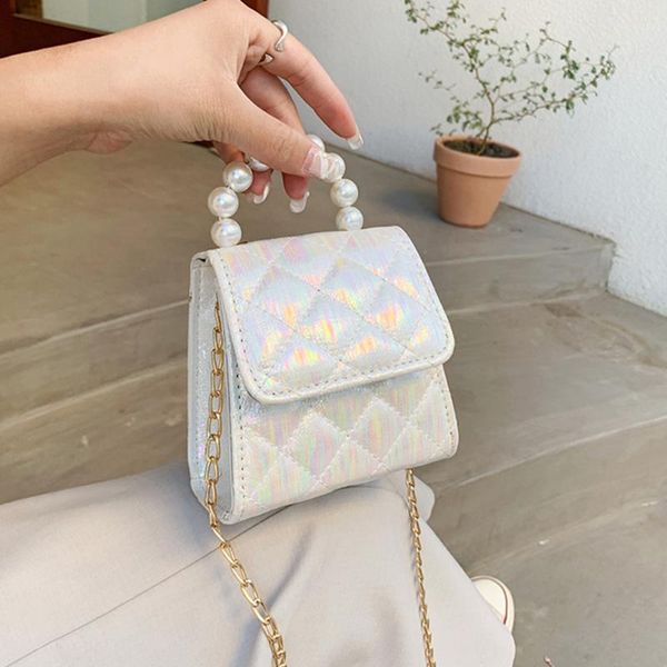 

evening bags exquisite pearl chain ladies shoulder pu leather plain crossbody women lattice pattern flap handbags