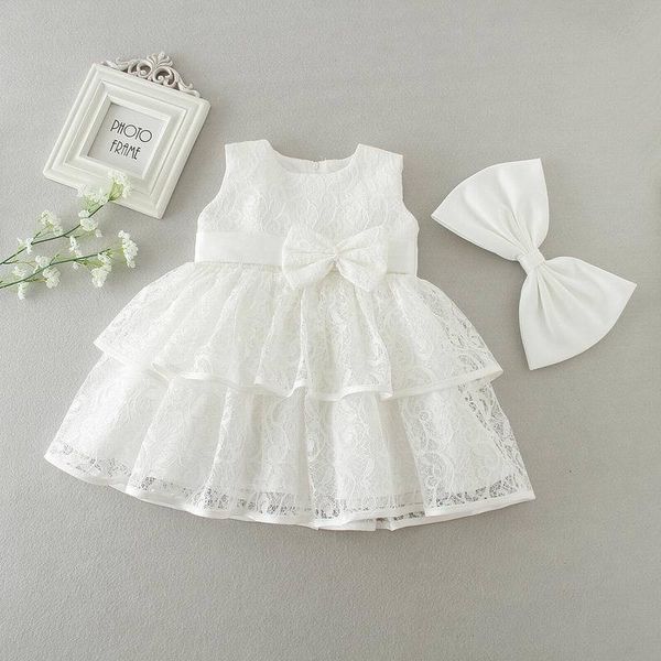 

girl's dress baby girls summer bow tiered lace party princs wedding birthday kids cloth 9161 q63u, Red;yellow