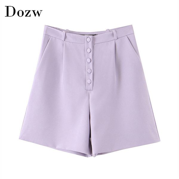 

summer solid casual shorts women fashion high waist button fly purple shorts side pockets streetwear ladies bottoms 210414, White;black