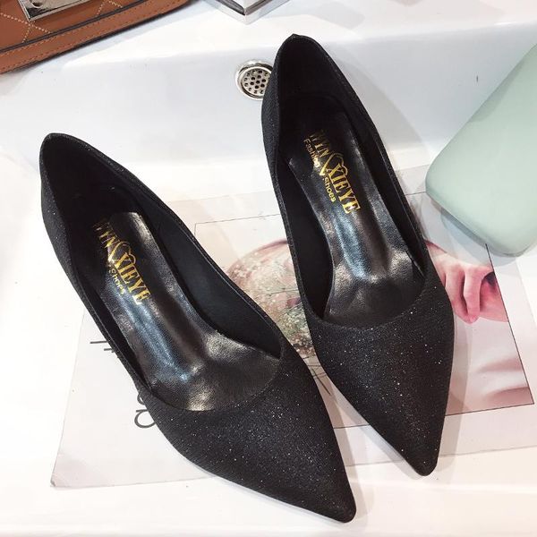 

dress shoes 2021 spring autumn classic ladies high heels listing pointed shiny simple women heel zapatillas mujer w27-44, Black