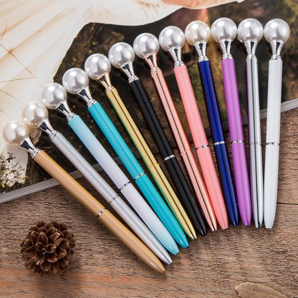 

ballpoint pens 20pcs high-grade silver spiral pearl metal pen business gifts white stylus queen scepter customer logo, Blue;orange