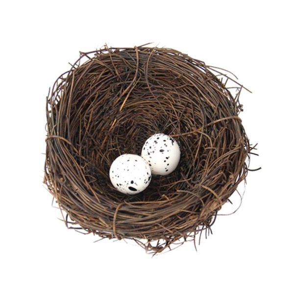 

16pcs simulation rattan bird nest easter egg ornament party diy decor (4pcs 10cm nest, 12pcs eggs) cages