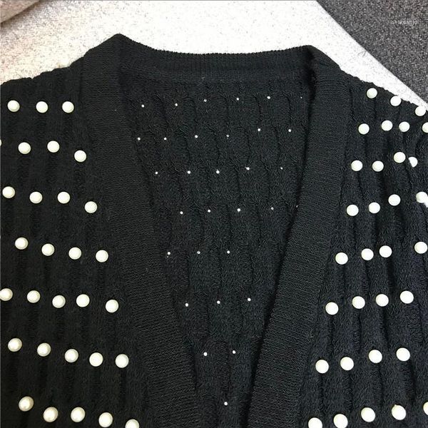 

design women autumn european fashion v-neck long sleeve handmade beading sashes slim waist knitted sweater coat cardigans1, Black;brown