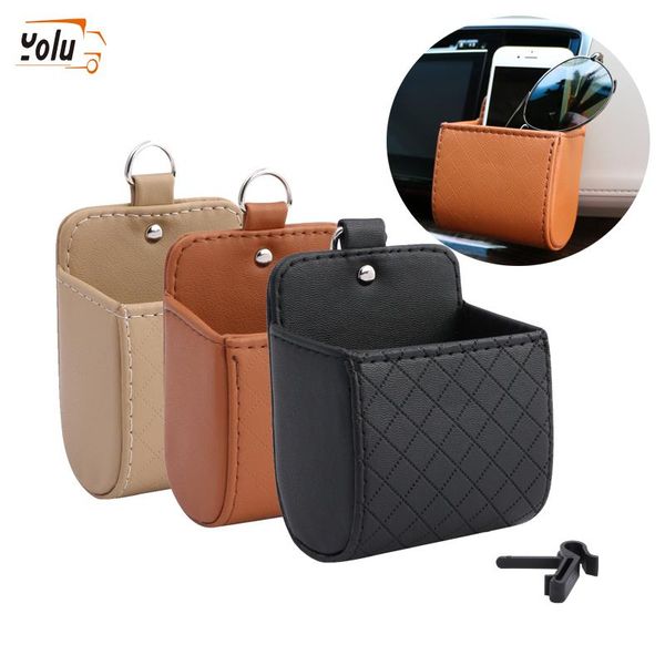 

car organizer yolu box bag air vent hanging case pocket faux leather mobile phone glasses holder in auto interior accessorie