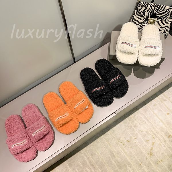 

designer wave slippers plush autumn and winter indoor outdoor fashion one-step comfortable skin-friendly casual slipper, Black