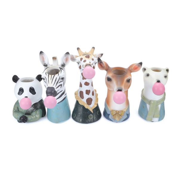 Resina vaso decoração flor pote decoração moderna animal cabeça suculenta mão pintura urso soprando bolha busto figura casa decoração creativo 210623