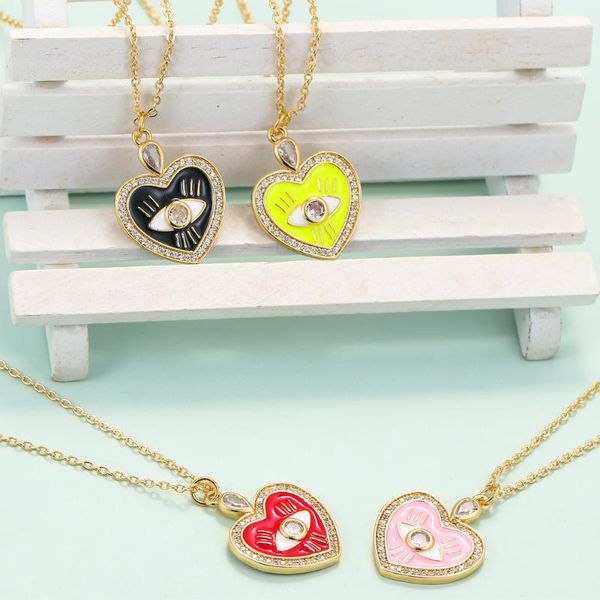 

pendant necklaces eyika colorful enamel dainty chain zircon heart evil eye choker necklace for women jewelry accessories valentines gift, Silver