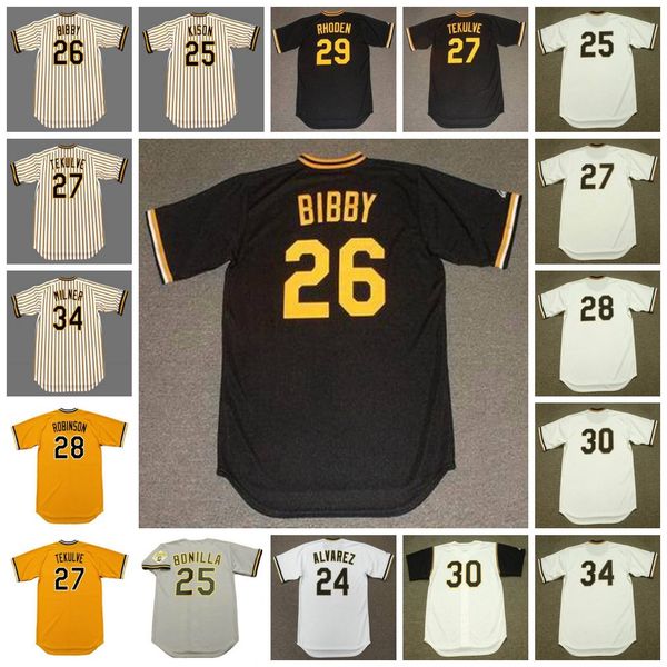 

pittsburgh vintage baseball jersey 24 pedro alvarez 1970's 25 bobby bonilla 1990 kison bibby tekulve robinson blass rhoden cash 30 maur, Blue;black