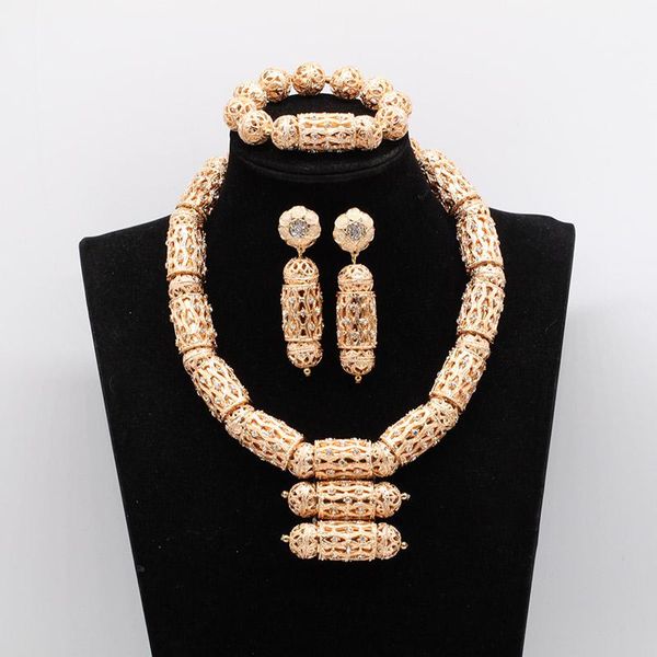 

earrings & necklace splendid copper gold tube accessory statement jewelry set dubai rhinestone african wedding we255, Silver
