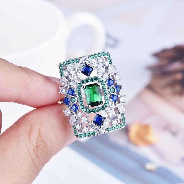 

wedding rings delicate elegant square ring inlay green cubic zirconia fashion geometric hollow design jewelry women's eegagement gifts, Slivery;golden