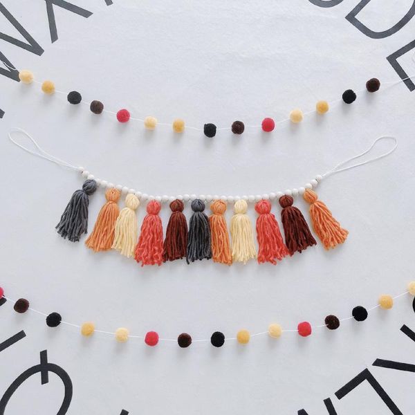 

decorative objects & figurines ins decor set nordic tassel ornaments wooden beads string pendant wall hanging tapestry children's room
