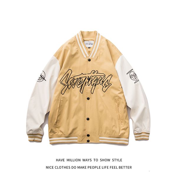 

men's jackets fall 2021, vintage bomber style, embroidered men's and women's college team jackets, cotton jackets, Black;brown