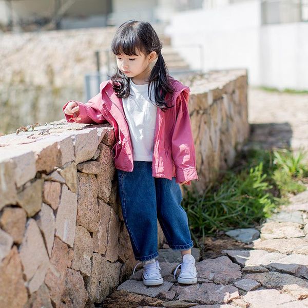 

autumn girl jackets fashion baby cute trench girls hooded waist coat jacket koreansolid children's outwear clothes, Blue;gray
