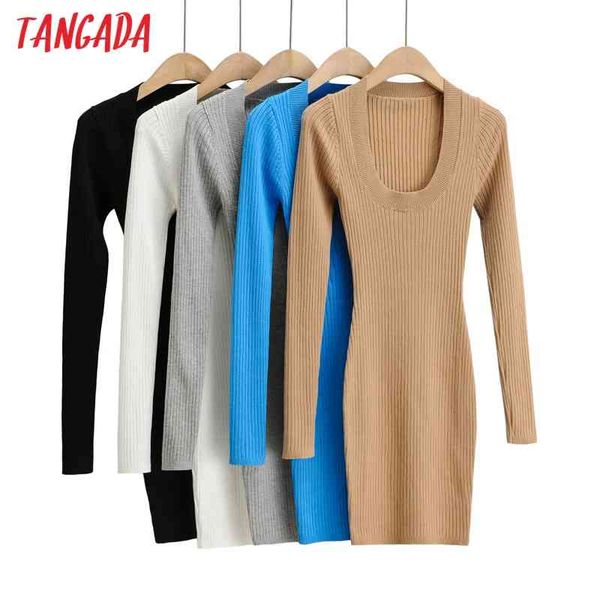 

fashion women big o neck solid sweater long sleeve ladies mini dress 4p50 210416, Black;gray