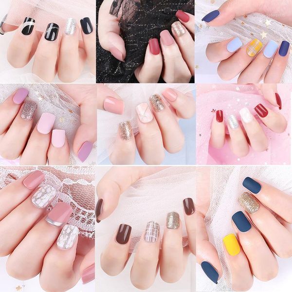 

detachable false artificial nail tips set for short nails decoration press on fake art extension with glue1, Red;gold