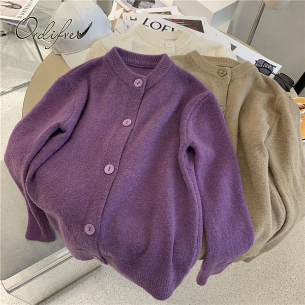 

women's knits & tees ordi2021 autumn winter women knitted cardigan long sleeve single breasted vintage female sweaters jumpers, White