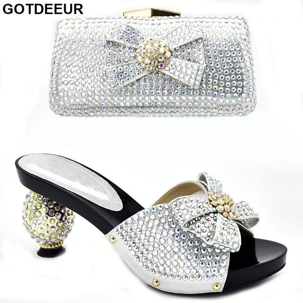 

dress shoes latest luxury women 2021 italian with matching bags set decorated rhinestone summer high heeled for, Black