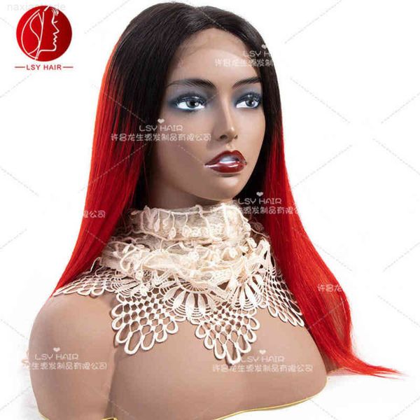 

1b / s red gradient real wig 13 * 4 front lace heaear, Black
