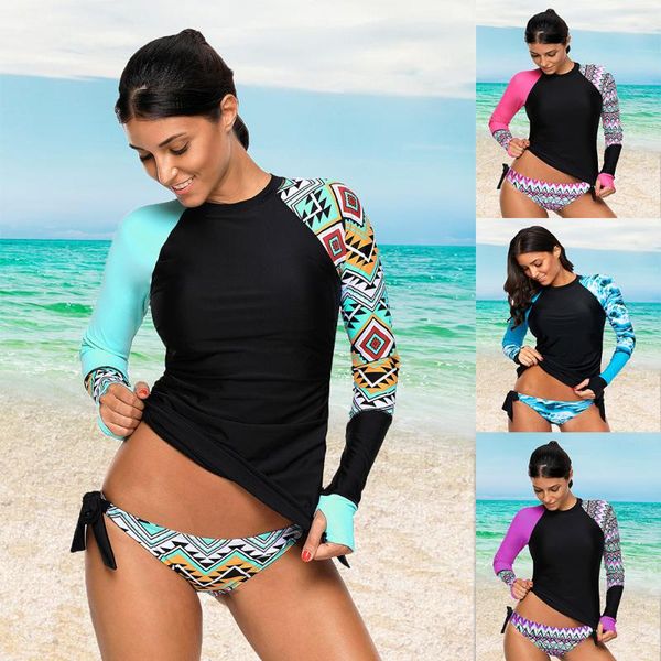 

rashguard women plus size long sleeve swimsuit thong two pieces swimwear surfing clothes wetsuit diving suit big rash guard one-piece suits