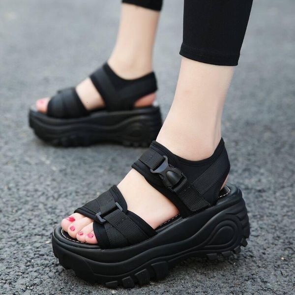 

sandals thick-soled women's summer slope heel trifle sports roman all-match shaking shoes mru5, Black