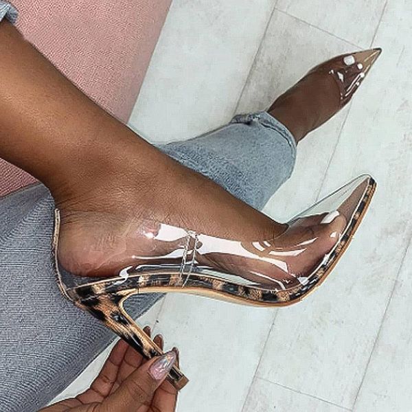 

women pvc clear pumps leopard fashion high heel pointed toe party thin spring autmn shoes for dress, Black