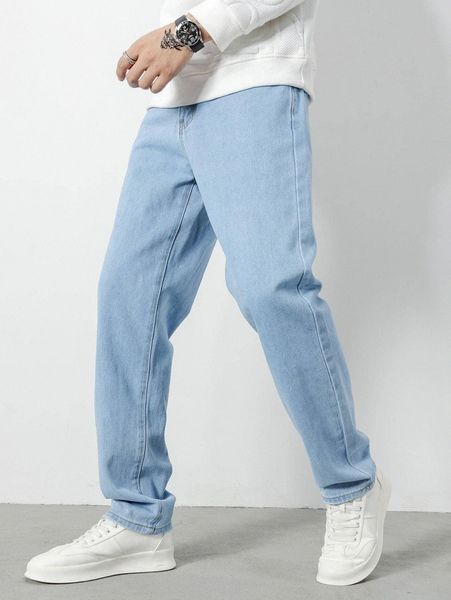 

men solid washed tapered jeans h2fx#, Blue