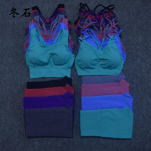 

yoga outfits 24 colors sports suit sets women gym clothes energy padded bra 2pcs fitness sportswear workout set, White;red